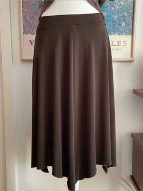 Nine West Brown Midi Skirt Small Flowy A-Line Asymmetrical Boho Western Y2K